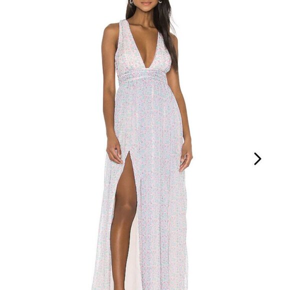Lovers + Friends Dresses & Skirts - Lovers and Friends women's dress size S floral print cross back slit Deacon gown